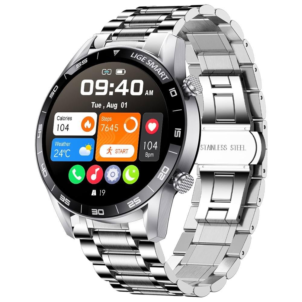 Stainless Steel Smart Watch with Bluetooth Calls - Full Touch Screen 1.3” IP67 Waterproof Fitness Tracker with Heart Rate Monitor Sleep Tracker and More (Silver) Stainless Steel Smart Watch with Bluetooth Calls - Full Touch Screen 1.3” IP67 Waterproof Fitness Tracker with Heart Rate Monitor Sleep Tracker and More (Silver)